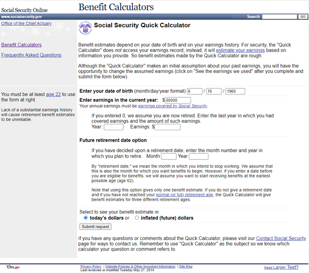 Social Security Benefit Calculator image