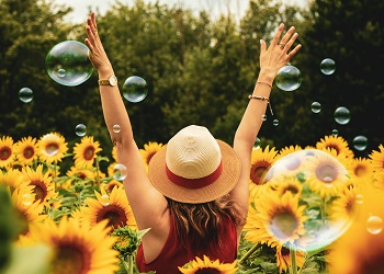 woman sunflowers